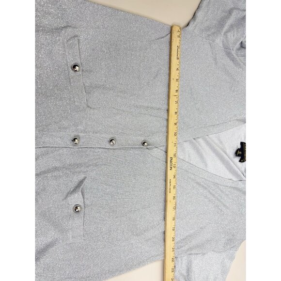 VTG Lisa Originals XL Silver Sparkly Button Up Cardigan Rayon Blend Metallic EUC - Picture 8 of 8